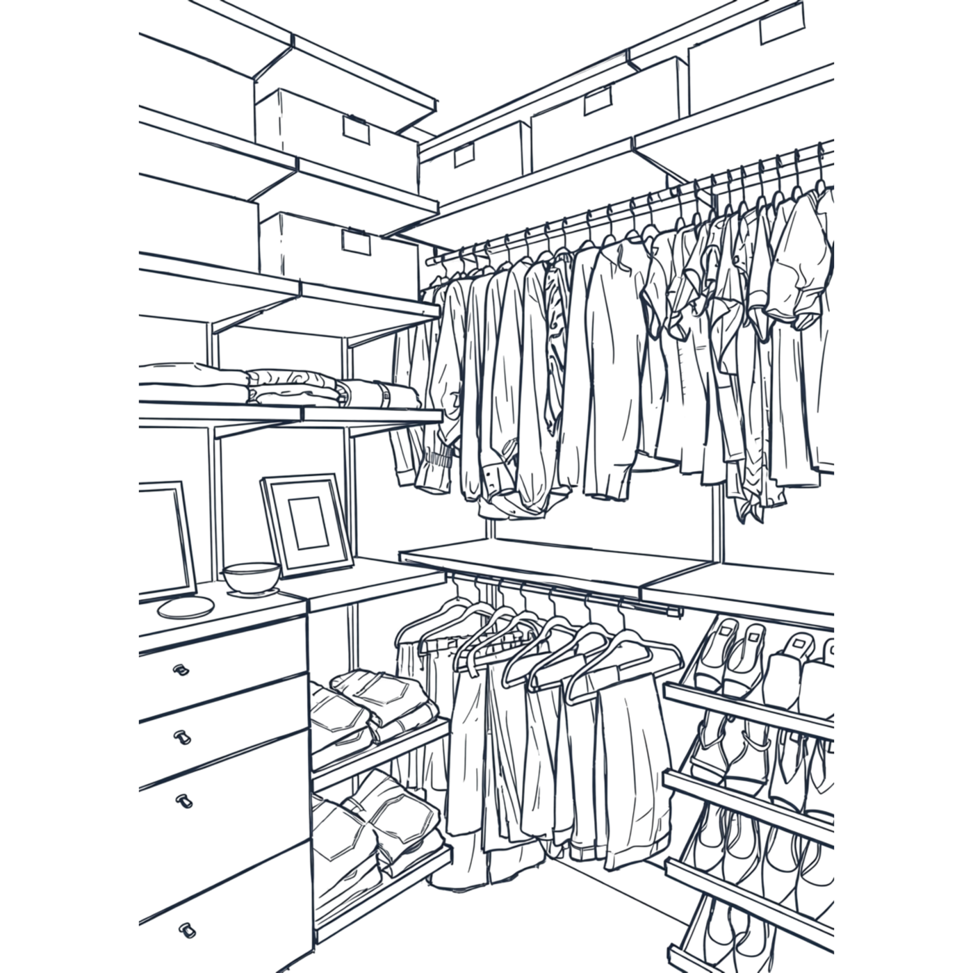 A beautifully organised closet corner